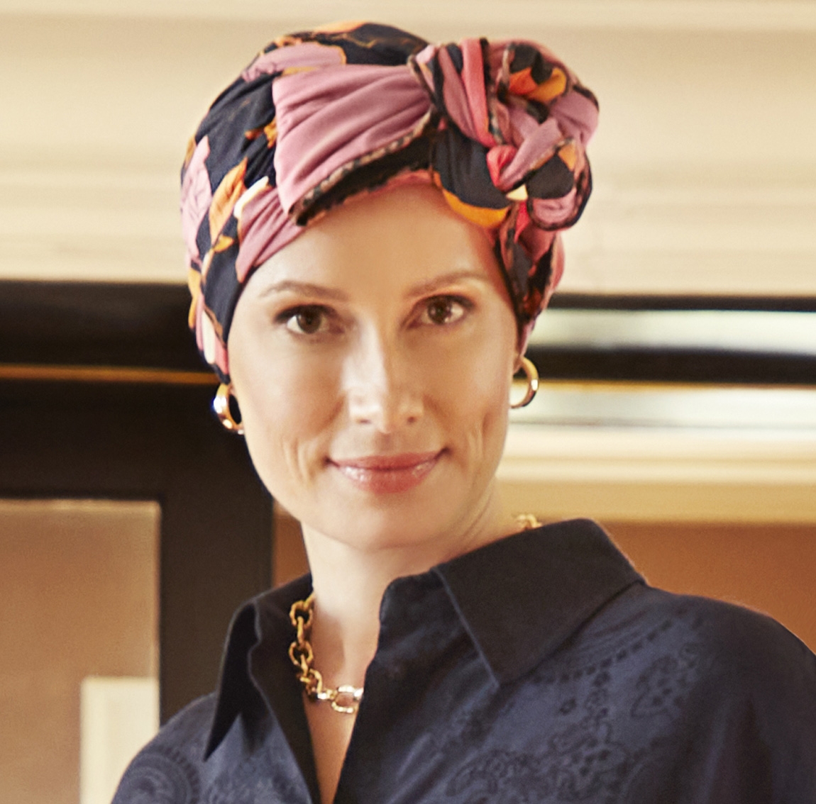 turban foulard béatrice bambou, turban chimio, cancer, christine headwear, linea rossa