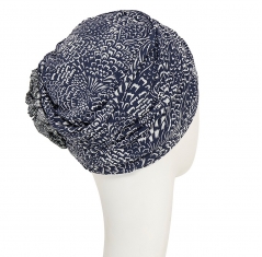 bonnet cancer, fashion bambou, fleurs, plissées, christine headwear, marinea silver