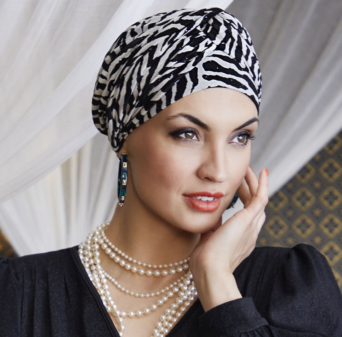 turban twin set boho, turban chimio, cancer, christine headwear, zebra glam