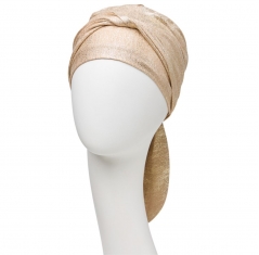 Turban Foulard Béatrice Lin, Turban chimio avec deux pans longs, Christine Headwear, golden eyes