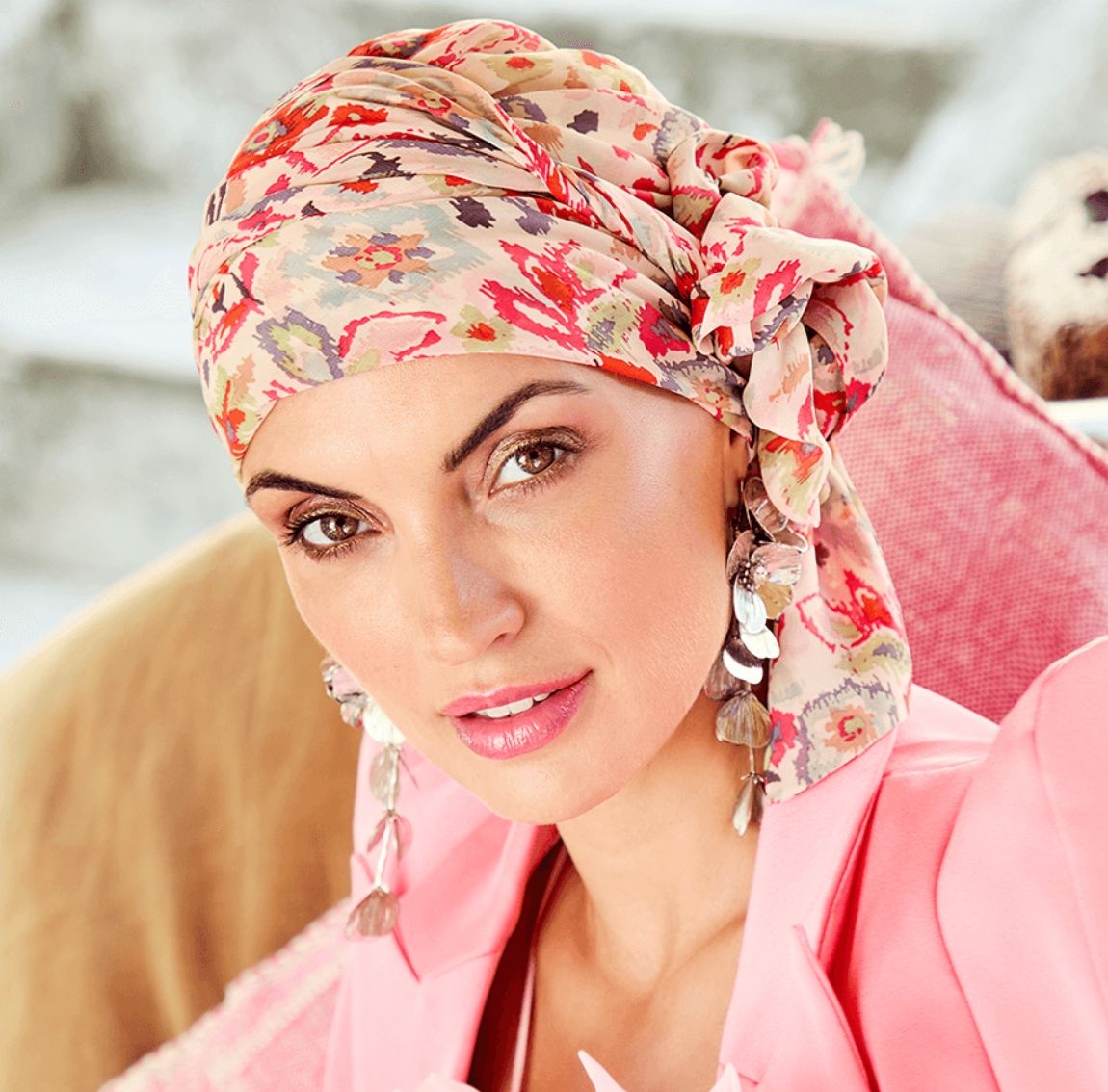 turban twin set boho, turban chimio, cancer, christine headwear, marie galante